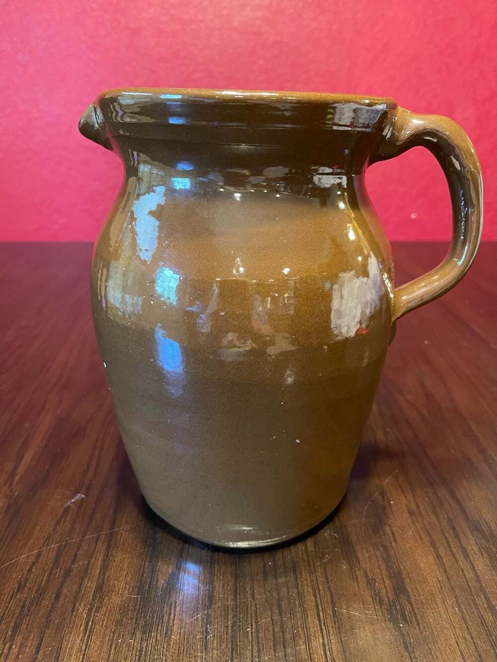Vintage Brown Glazed Stoneware Pitcher Ceramic Crock Jug